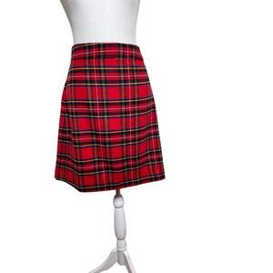 J Crew Women's Tartan A Line Red Plaid Wool Blend Skirt Size 16